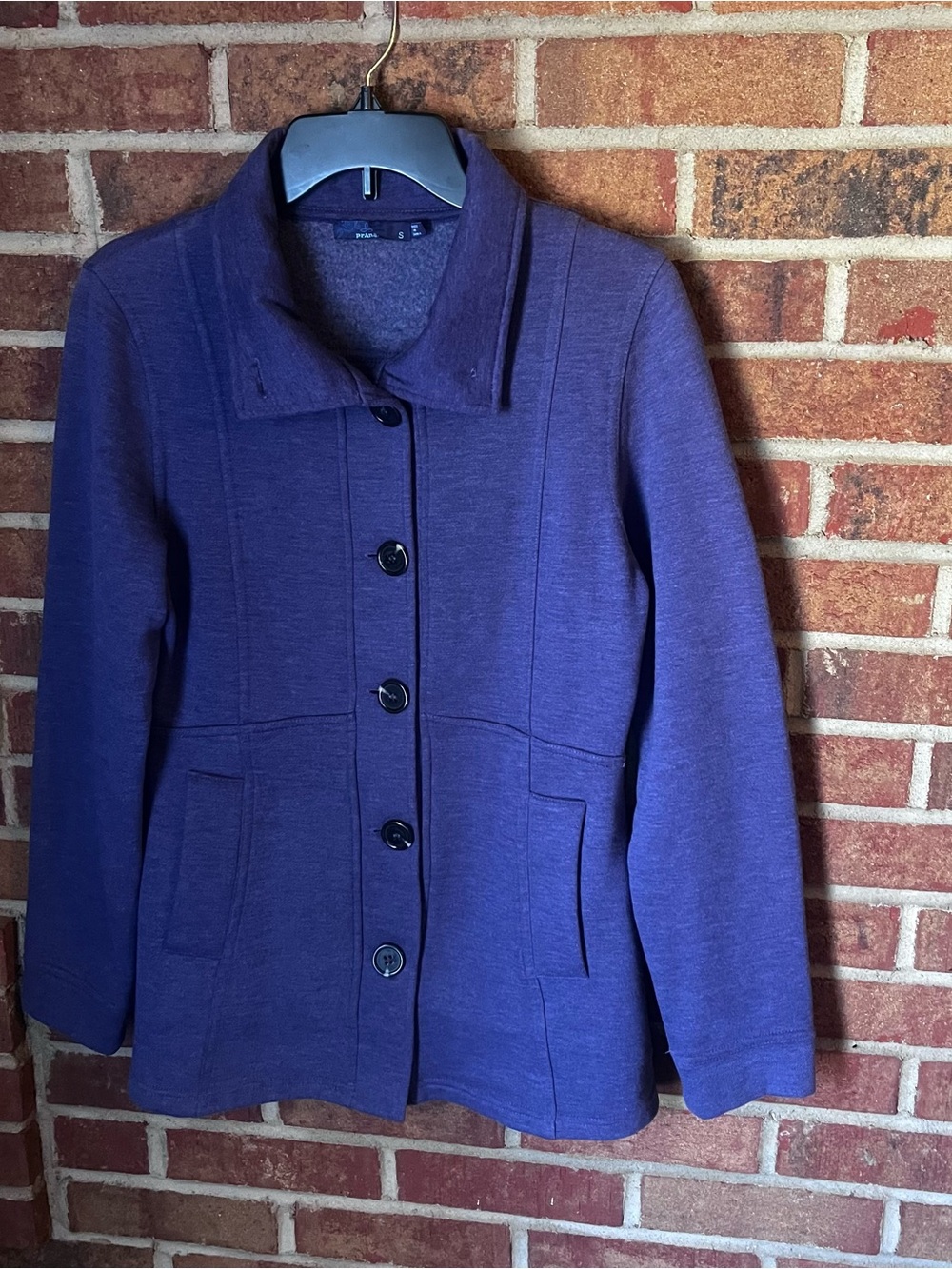 Prana Women S Catrina Fleece Button Up Jacket Purple Organic Cotton Blend